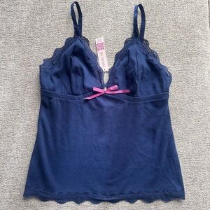 Adore Me Navy Lace-Trim Camisole with Pink Bow